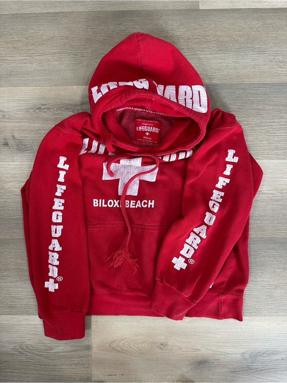 Official Size M Lifeguard Biloxi Beach Red Hoodie
